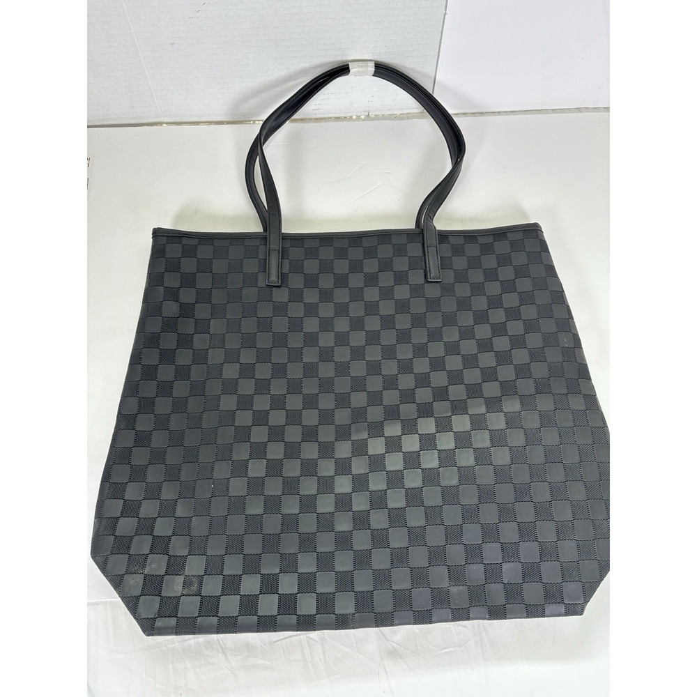 Black Checkered Tote Bag Large Shoulder Purse Zip Top Work Travel Shopper